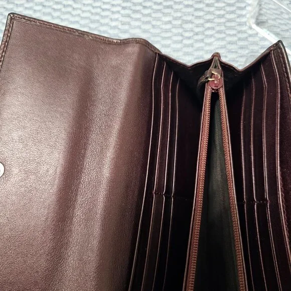 Gucci Guccissima Leather Maroon Brown Long Wallet with Gold Heart GG Design - Picture 5 of 7